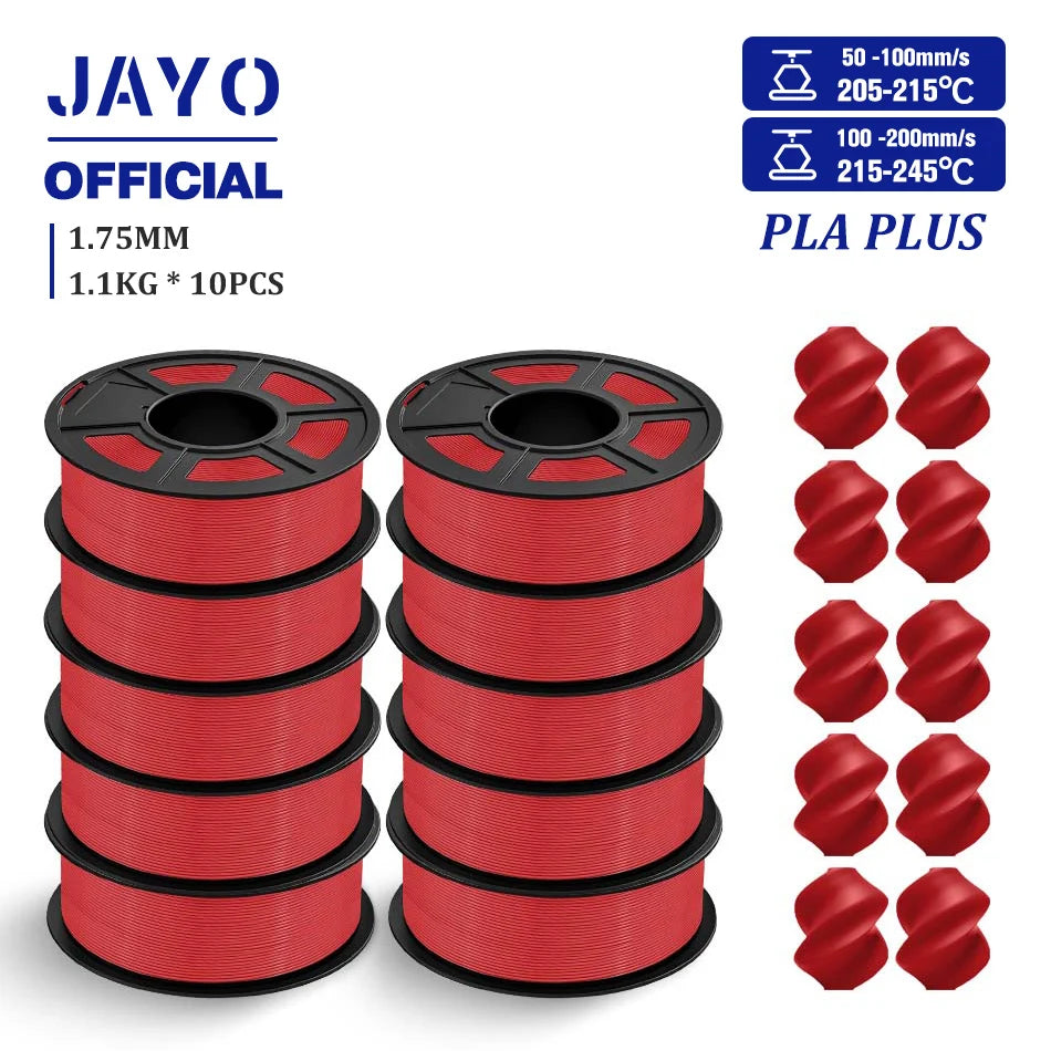 JAYO PLA + 3D Filament 1.75MM 10 Rolls PLA PLUS 3D Printer Filament Neatly Wound 3D Printing Filament 1.1kg Spool High Toughness