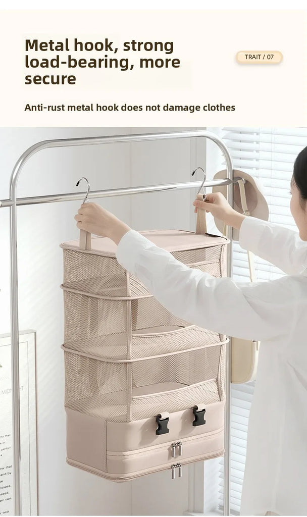 1pc Hanging Travel Clothes Storage Bag Large Capacity Underwear Storage Bag Business Trip Tourism Hotel Wardrobe Hanging Bag