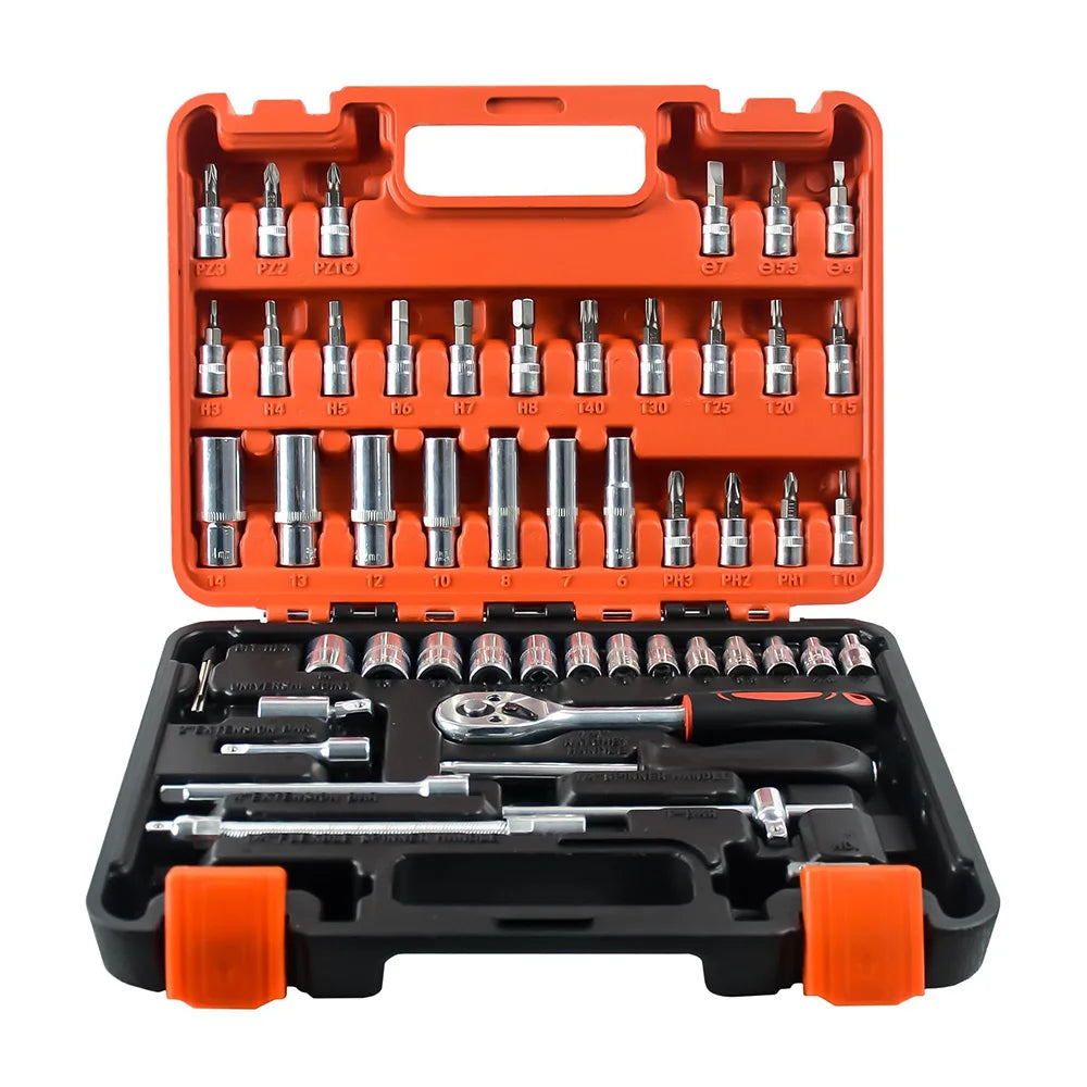53Pcs Ratchet Wrench Tool Set with Sockets 1/4 inch Drive Bit Socket Set Grade Chrome Vanadium Mechanics Tool Auto Repair