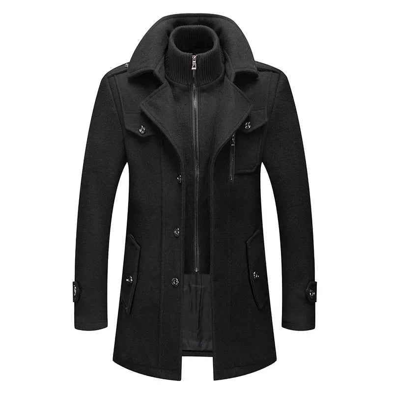 Men's autumn and winter business woolen coat fashion double collar cold jacket thick coat windproof
