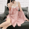 Sexy Female Nighty&Robe Set Intimate Lingerie Spring Summer Kimono Bathrobe Gown Sleepwear Two Piece Set Loose Satin Home Dress