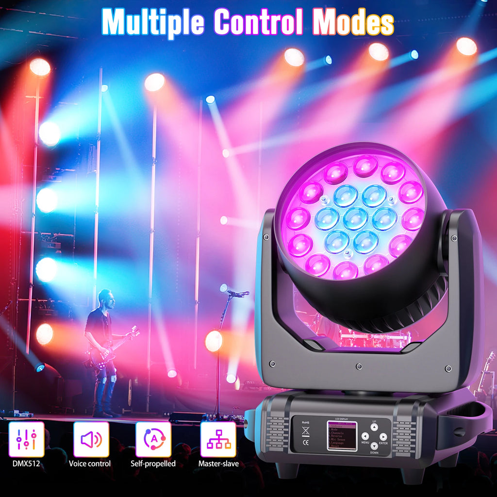 Yiflamefly 2Pcs Moving Head Lights With19X15W RGBW LED DMX512 Stage Light For DJ Karaoke Dance Hall KTV Disco Bar Stage Lighting