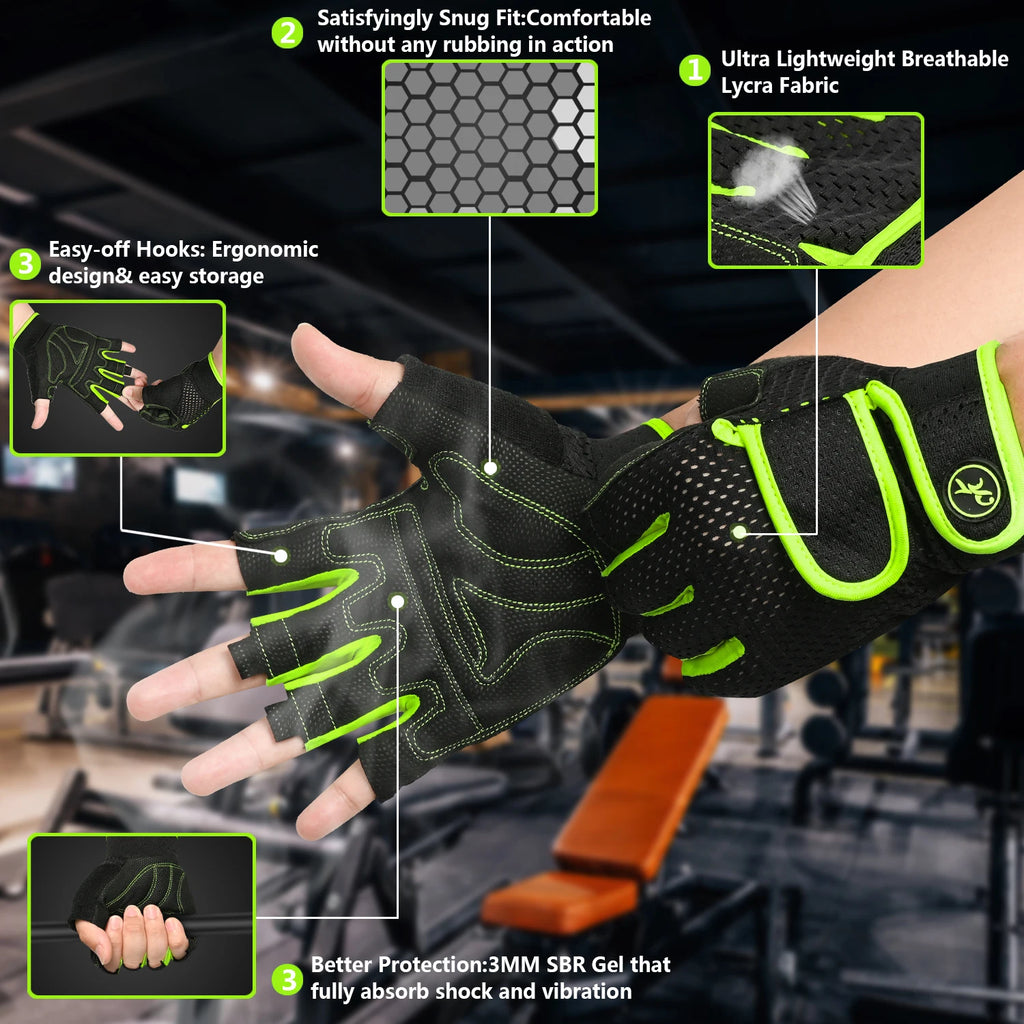 MOREOK Workout Gym Gloves Men Women,3MM SBR Pads,Half Finger Weight Lifting Exercise Fitness Gloves for Training,Pull Ups,Rowing