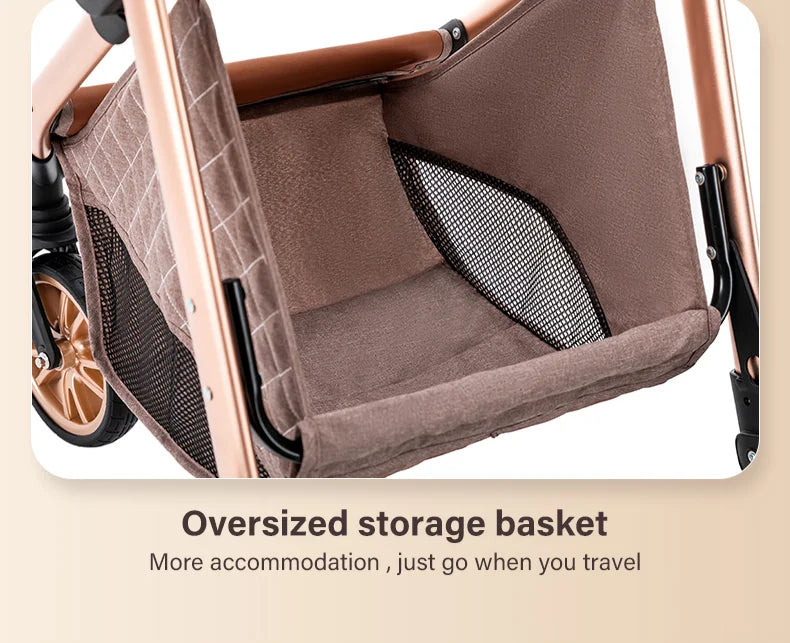 Luxurious Baby Stroller 3 in 1 Portable Travel Baby Carriage Folding Prams High Landscape Aluminum Frame Car for Newborn Baby