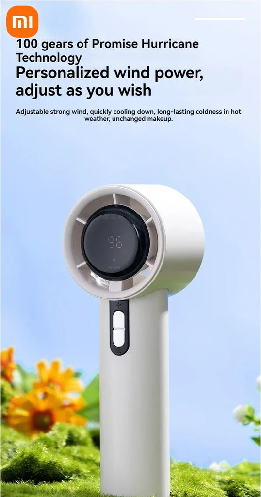 Xiaomi Ultra Silent Handheld Fan, 100 Speed USB Rechargeable Portable Mini Turbo Fan with LED Indicator for Office and Traveling
