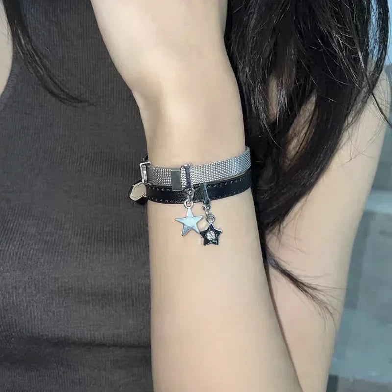 Punk Hip Hop Rock PU Leather Bracelet Unisex Trendy Chain Skull Pentagram Rivet Bracelet Party Jewelry Accessories