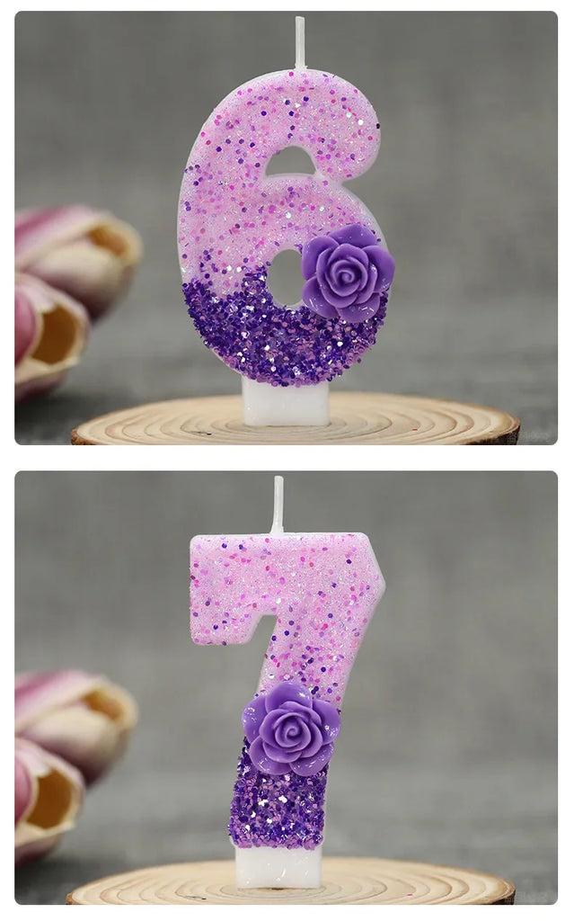0 1 2 3 4 5 6 7 8 9 Birthday Candle 1 Years Purple Flower Birthday Candles for Cake Purple Children's Birthday Candle Decoration