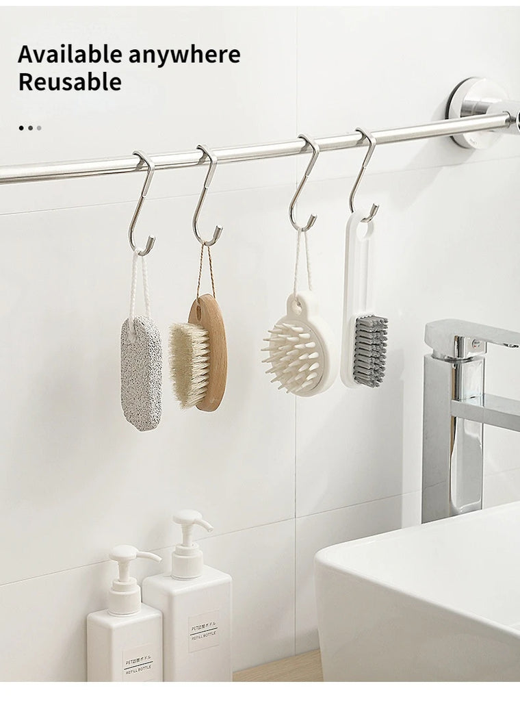 304 Stainless Steel Hook Free Punching Double S-Shape Hook Kitchen Bathroom Cabinet Door Silvery Type Coat Towel Storage Hanger