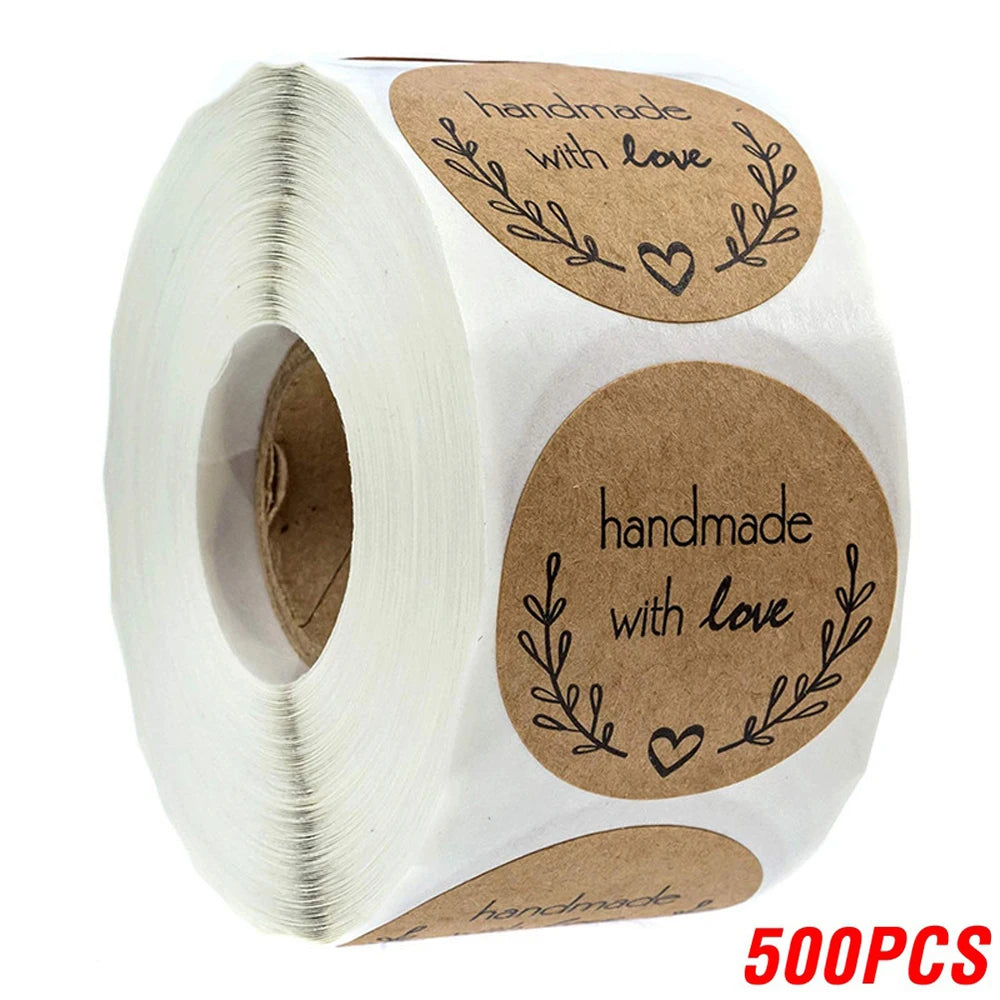 500pcs Vintage Kraft Paper Stickers Scrapbook Gift Stationery Label Stickers Handmade With Love Thank You For The Stickers