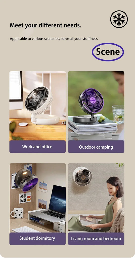 Xiaomi 5000mAh Charge Fan 3 in 1 Multifunctional Fan Brushless Motor Wall-mounted Design 90° Foldable 4 Speed Gears Night Light