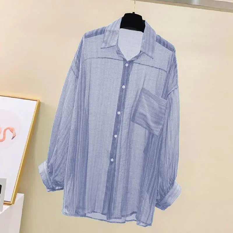 Sunscreen clothing for women, thin cut perspective chiffon shirt, Korean Harajuku loose top, casual women's cardigan top