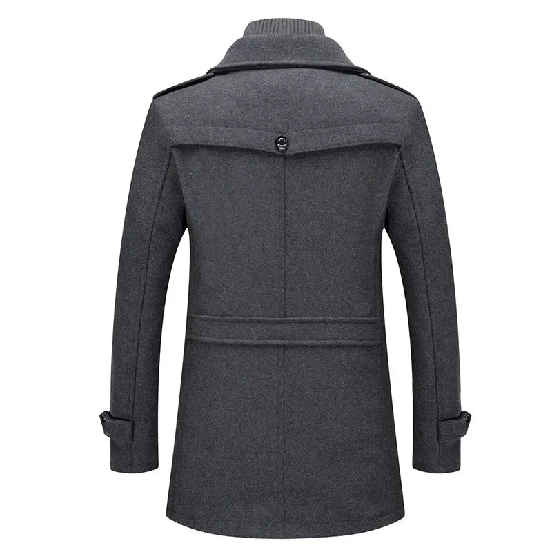 Men's autumn and winter business woolen coat fashion double collar cold jacket thick coat windproof