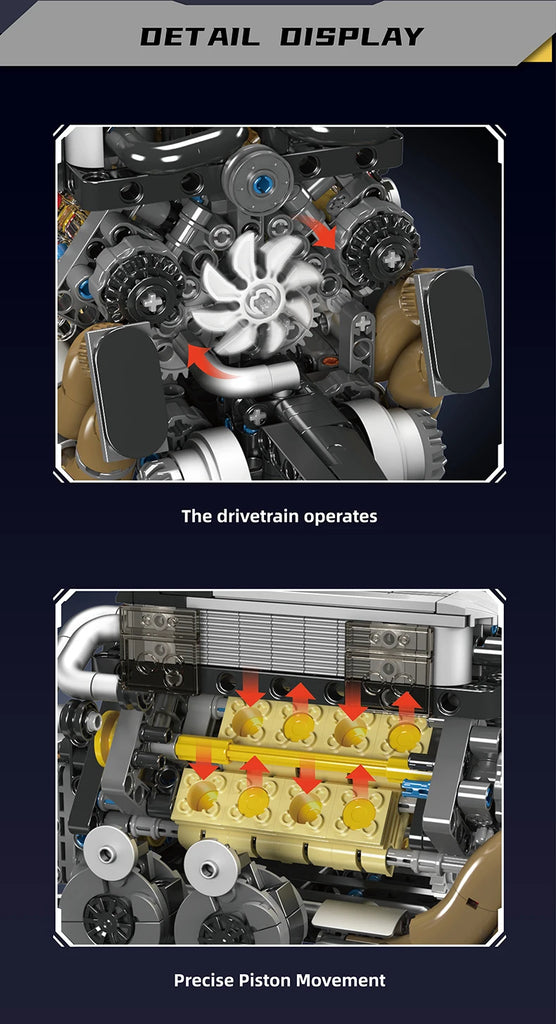 Mould King 10131 Technical Car Building Block Motorized BGT Supercar With W16 Engine Building Block Brick Kids Christmas Gift