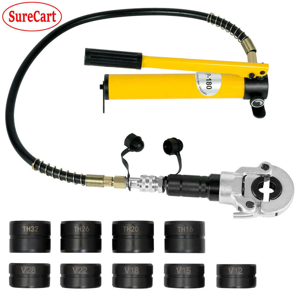 Hydraulic Pump Crimping Pliers 6T with 9 Dies for Stainless Steel Pipe Copper Tube PEX PB Press V12-28mm  TH16-32mm Set