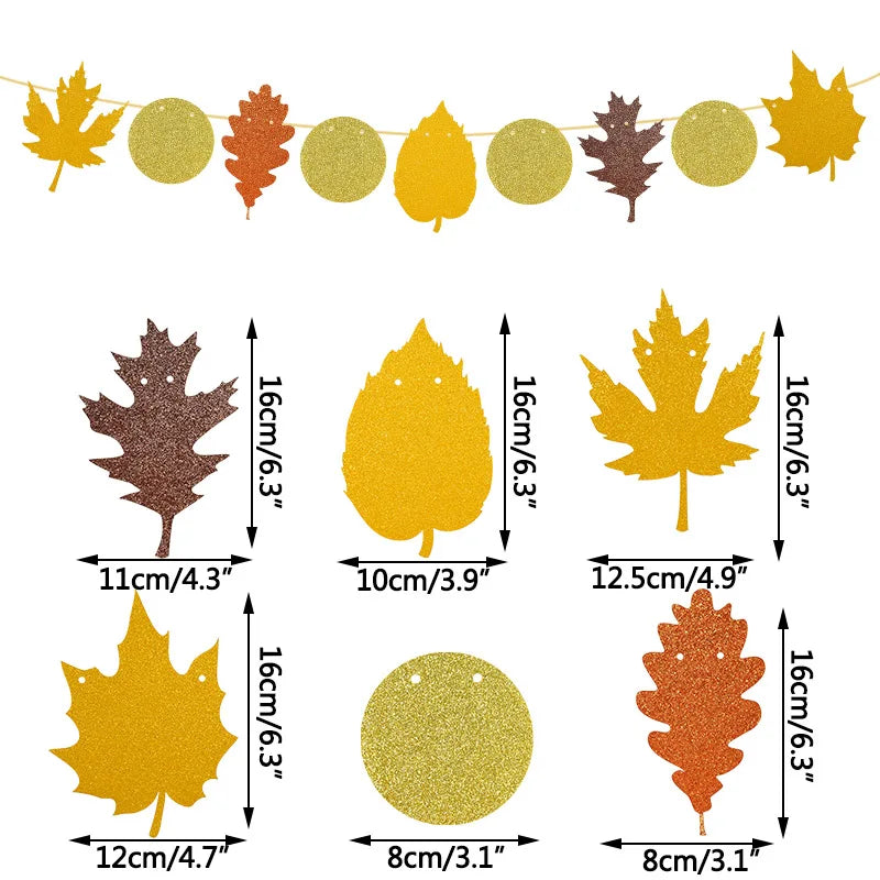Autumn Leaves Maple Garlands Round Paper Thanksgiving Banner String Home Birthday Party Holiday DIY Wall Fireplace Hanging Decor