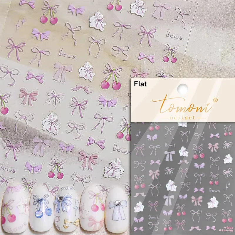 Lovely Gold Silver Black White Line Bowknot 3D Self Adhesive Nail Art Decorations Stickers Ribbon Cute Manicure Decals Wholesale