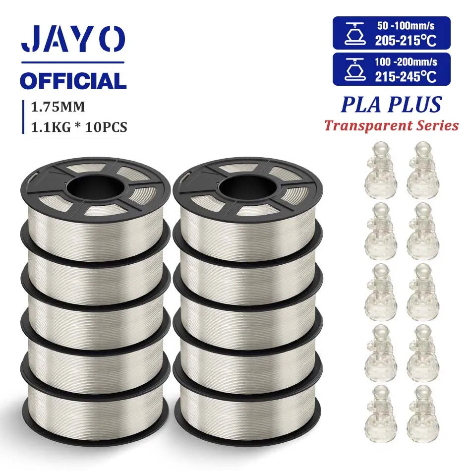 JAYO PLA + 3D Filament 1.75MM 10 Rolls PLA PLUS 3D Printer Filament Neatly Wound 3D Printing Filament 1.1kg Spool High Toughness