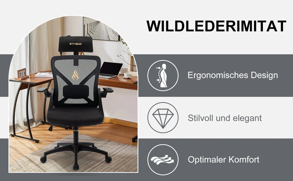 Symino Office Chair With Adjustable Headrest, Armrests, Lumbar Support, Ergonomic Office Chair, Rotating Rocker Function