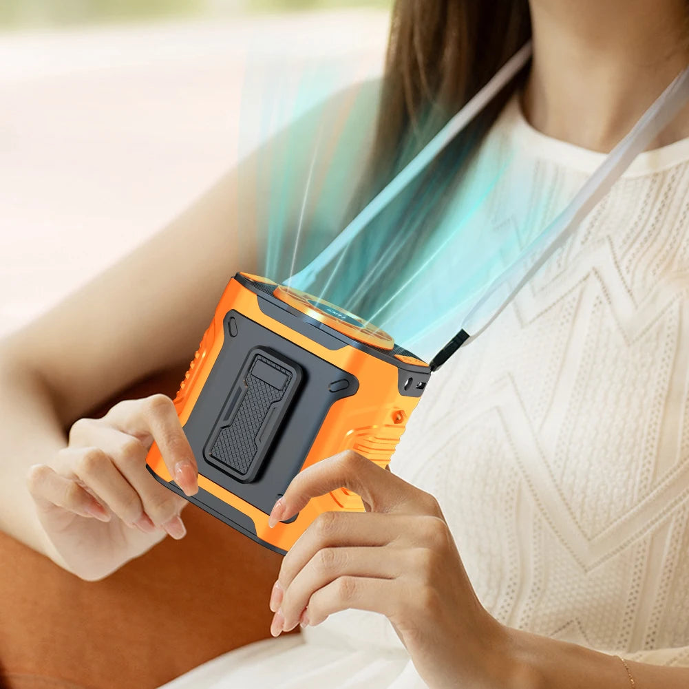 Portable Waist Fan 4000mAh Rechargeable Hanging Neck Fan Personal Wearable Belt Clip Fan with LED Flashlight for Outdoor Camping