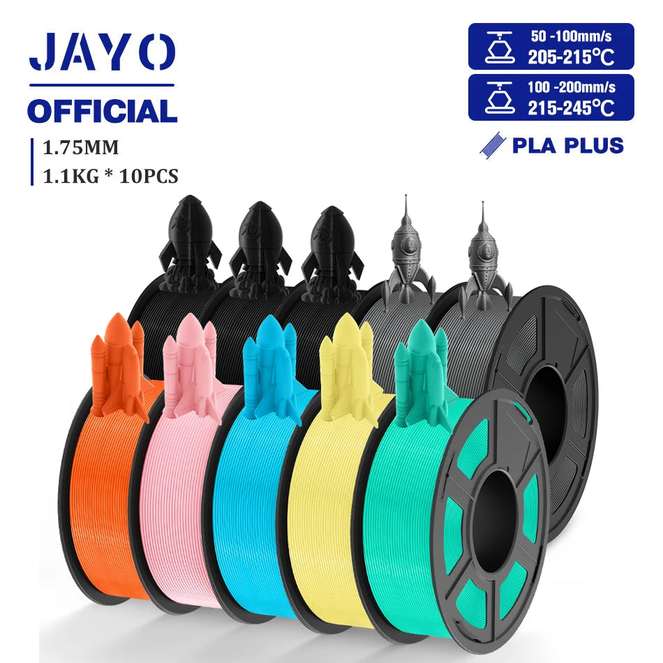 JAYO PLA + 3D Filament 1.75MM 10 Rolls PLA PLUS 3D Printer Filament Neatly Wound 3D Printing Filament 1.1kg Spool High Toughness