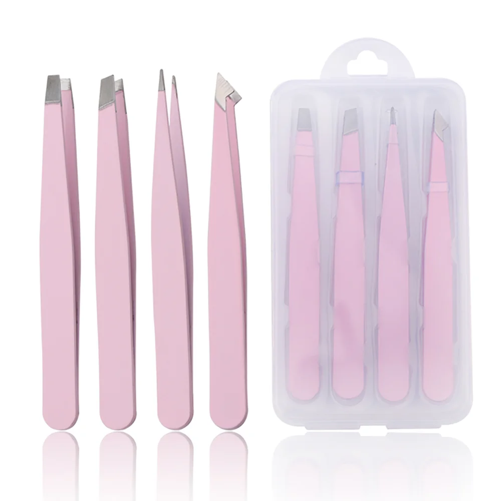 Tweezers Set 4piece Professional Stainless Steel Tweezers Precision Tweezers for Eyelash Extension Eyebrows Facial Blackhead