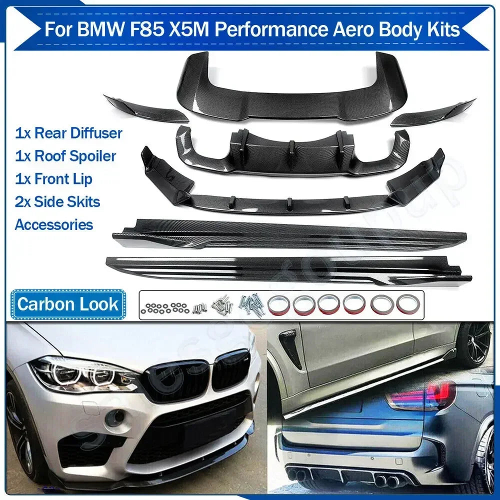 For BMW X5M F85 Body Kits Front Lip Rear Spoiler Side Skirts Carbon Look 2014-2018