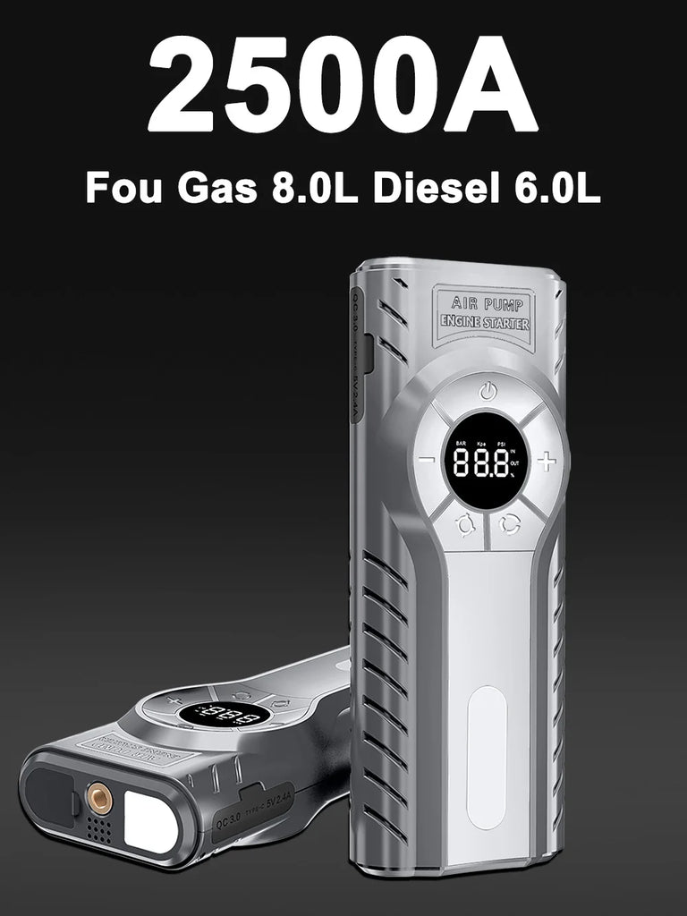 2000A Car Jump Starter Air Pump Multi-Function 4 In 1 Air Compressor Power Bank Car Battery Starter Starting Auto Tyre Inflator