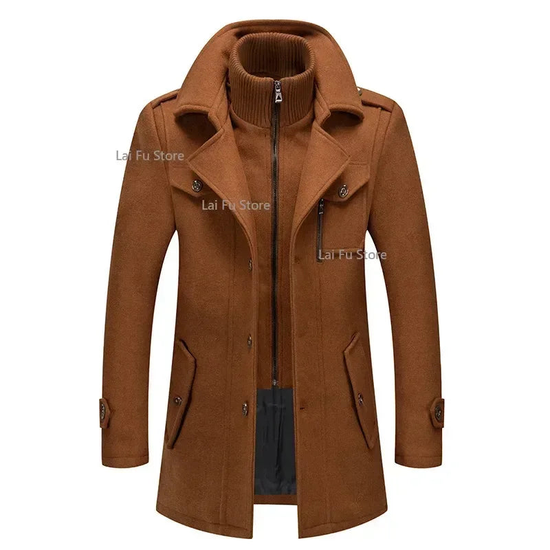 Men's autumn and winter business woolen coat fashion double collar cold jacket thick coat windproof