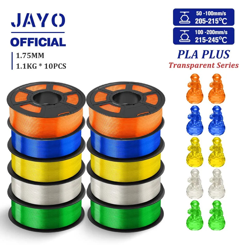 JAYO PLA + 3D Filament 1.75MM 10 Rolls PLA PLUS 3D Printer Filament Neatly Wound 3D Printing Filament 1.1kg Spool High Toughness