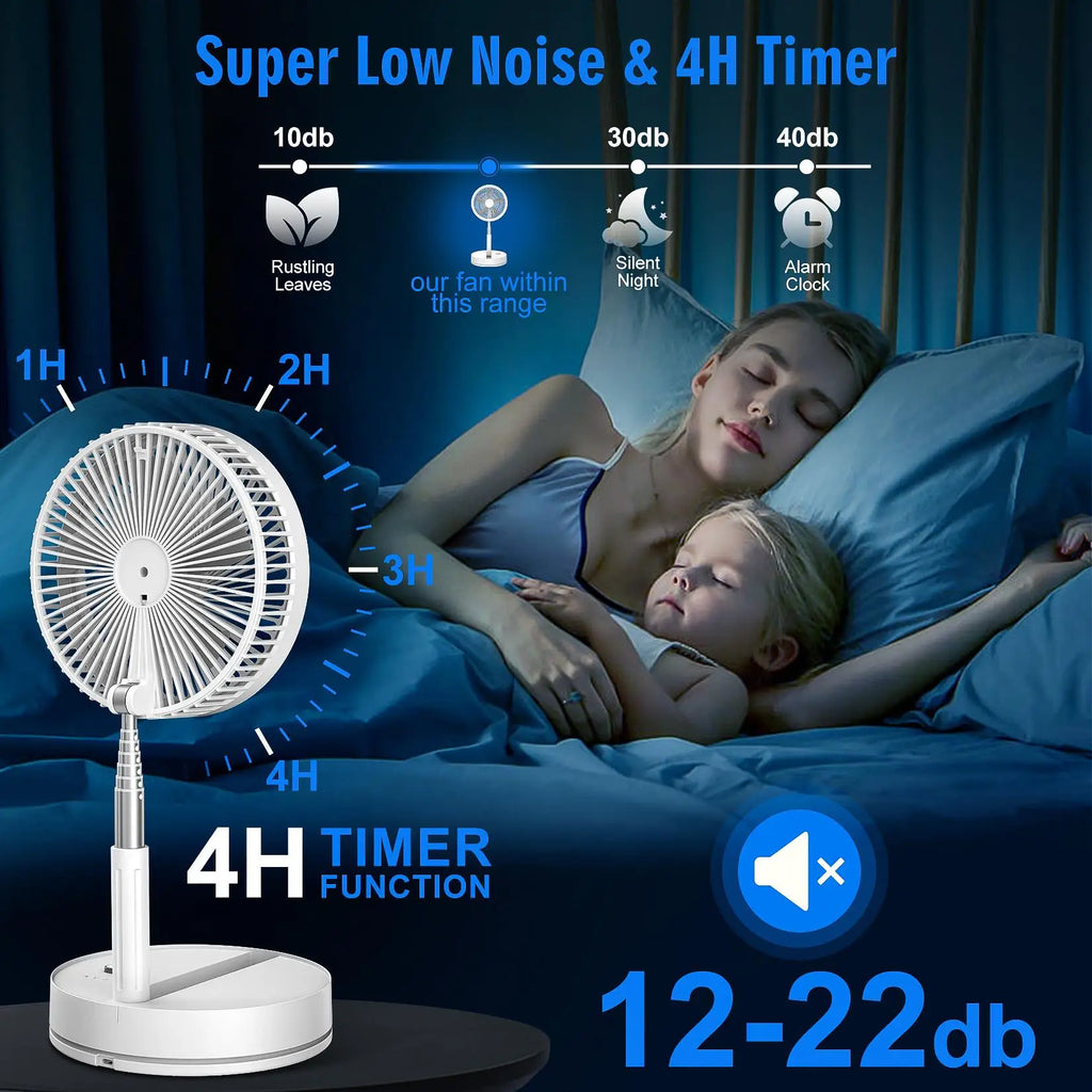 7200mAh Telescopic Foldable Fan Wireless USB Rechargeable Battery Low Noise Fan Height Adjustable Outdoor Portable Small Fans