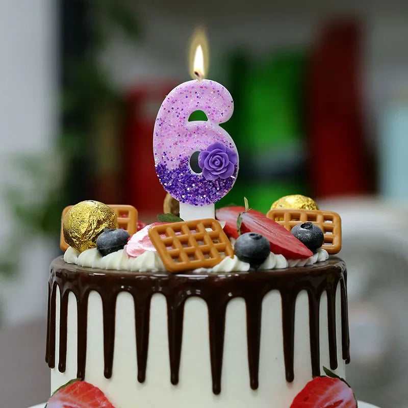0 1 2 3 4 5 6 7 8 9 Birthday Candle 1 Years Purple Flower Birthday Candles for Cake Purple Children's Birthday Candle Decoration