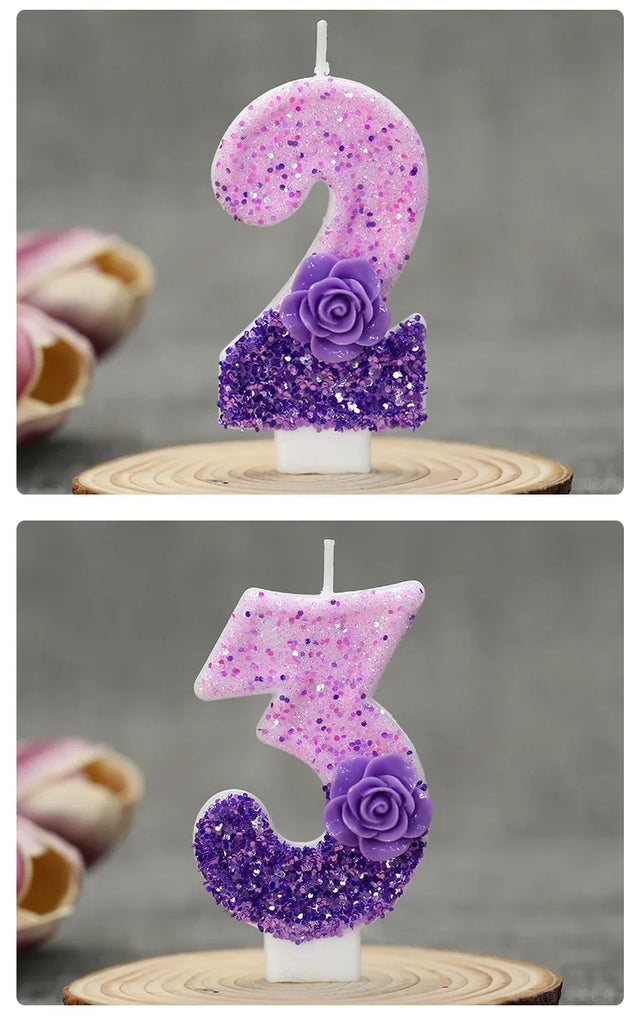 0 1 2 3 4 5 6 7 8 9 Birthday Candle 1 Years Purple Flower Birthday Candles for Cake Purple Children's Birthday Candle Decoration