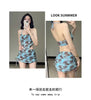 Sexy Women Floral Printed Bathing Suits with Beach Skirt Halter Bikinis Set Lady Push Up Swimsuit Swimwear Beachwear