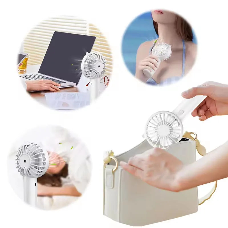 Mini Handheld Fan Portable USB Rechargeable Fans Desk with Base Small Makeup Eyelash Cooler Women Girls Outdoor Office White