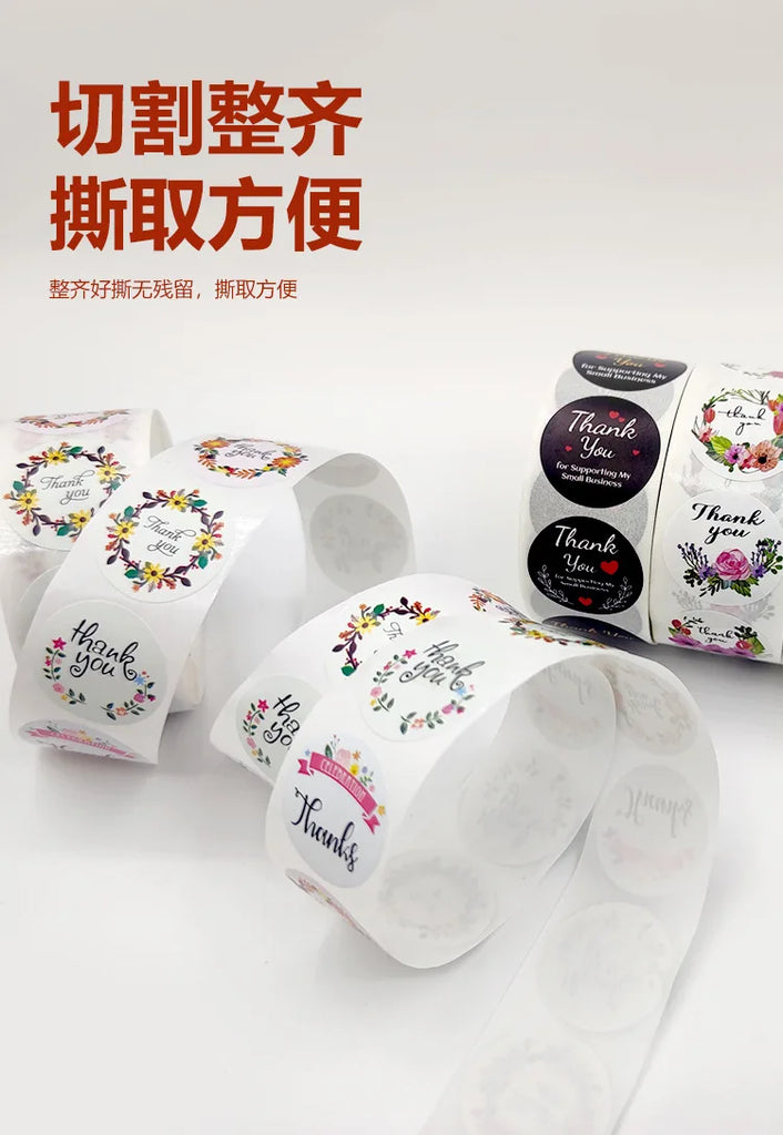 500pcs Labels Roll Flower Thank You Stickers Scrapbooking For Gift Decoration Stationery Sticker Seal Label Handmade Sticker