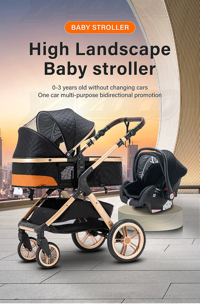 Luxury Baby Stroller 3 in 1 Newest Easy Folding Multifunctional Stroller Travel Portable Baby Carriage Safety Seat EU Standard