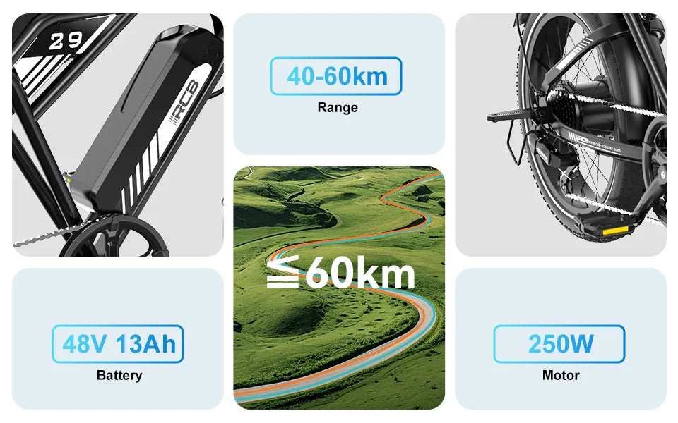 RCB 20'' E Bike, Electric Mountain Bike for Adults, Commuting Electric Bike with Removable 48V 15Ah Battery & APP, Range 40-60KM