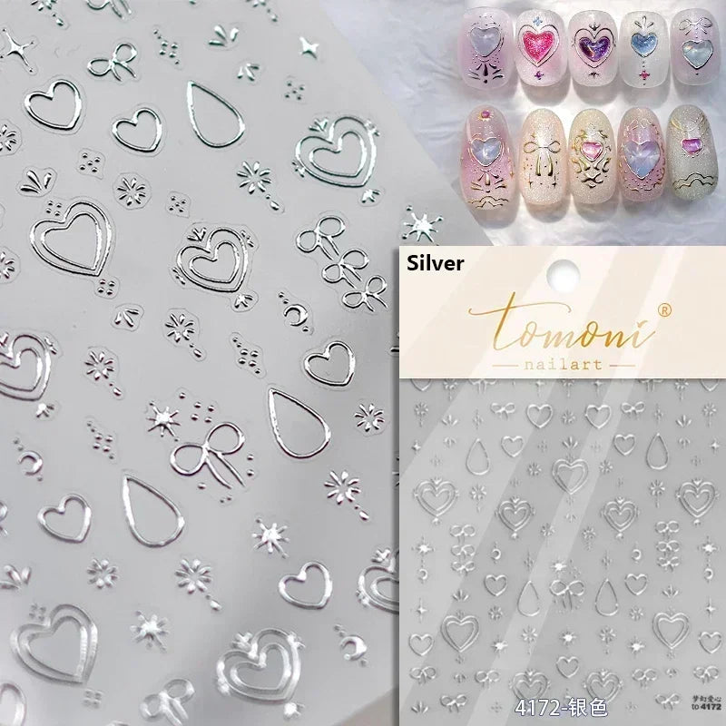 Lovely Gold Silver Black White Line Bowknot 3D Self Adhesive Nail Art Decorations Stickers Ribbon Cute Manicure Decals Wholesale