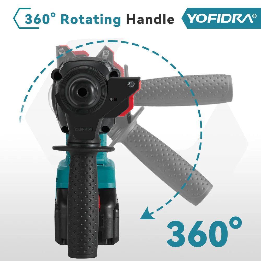 YOFIDRA 26MM Brushless Electric Hammer Drill Multifunctional Rotary Cordless Rechargeable Power Tools For Makita Battery Pin