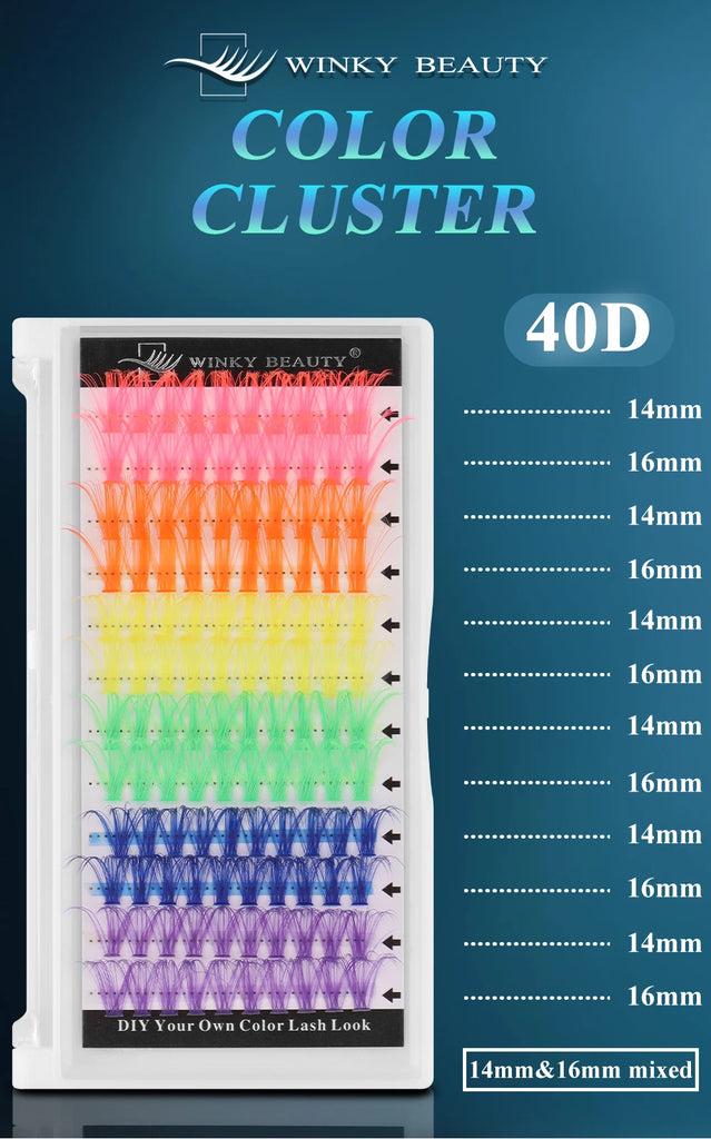 120pcs Colorful DIY Cluster Individual Lashes 6 Colors Mixed Super Fulffy 40D Cosplay Hand Woven Premium Synthetic Eyelashes