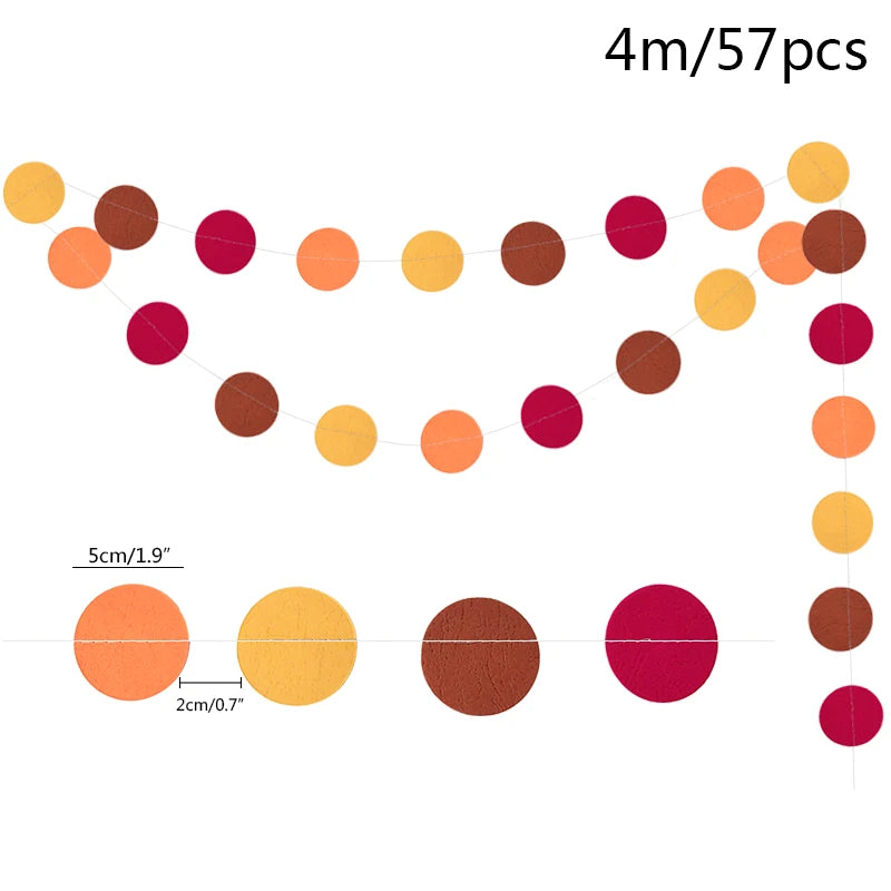 Autumn Leaves Maple Garlands Round Paper Thanksgiving Banner String Home Birthday Party Holiday DIY Wall Fireplace Hanging Decor