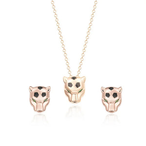 Designer Fashion Style Earrings Necklace Inlay Cubic Zircon Black Enamel Spots Leopard Panther Jewelry Sets