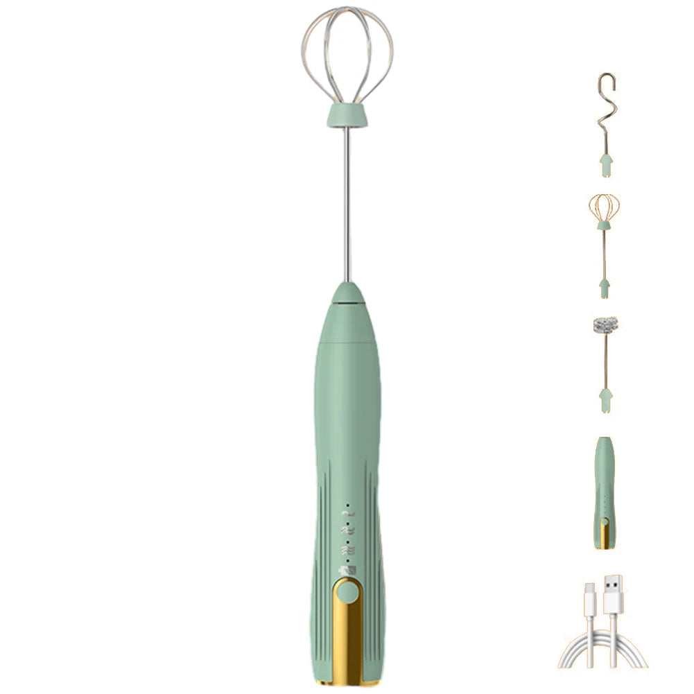 Electric Egg Beater 3 Speeds Mini Stirrer Whipper Stainless USB Rechargeable 1500mAh Wireless for Latte/Cappuccino/Hot Chocolate