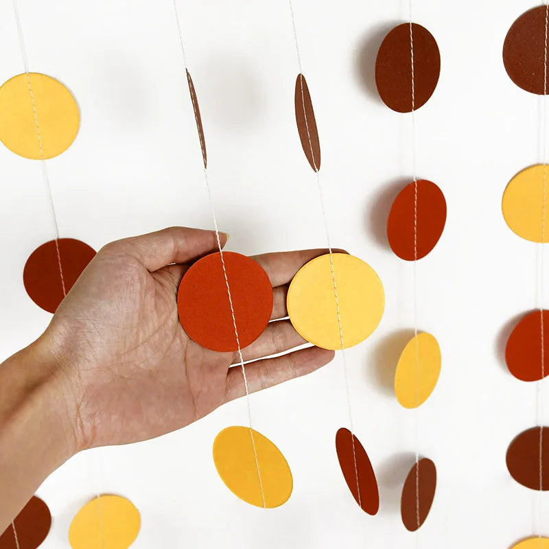 Autumn Leaves Maple Garlands Round Paper Thanksgiving Banner String Home Birthday Party Holiday DIY Wall Fireplace Hanging Decor