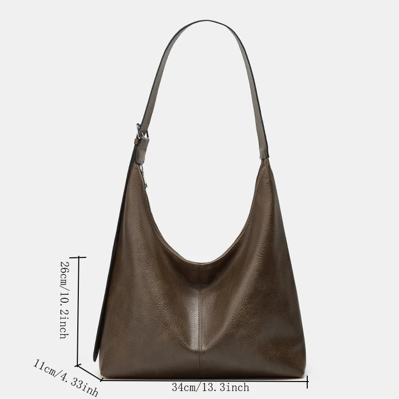 Trendy Casual Soft Pu Women's Handbags Solid Color Large Capacity Female Shoulder Bag Retro Tote Bag for Commute Shopping