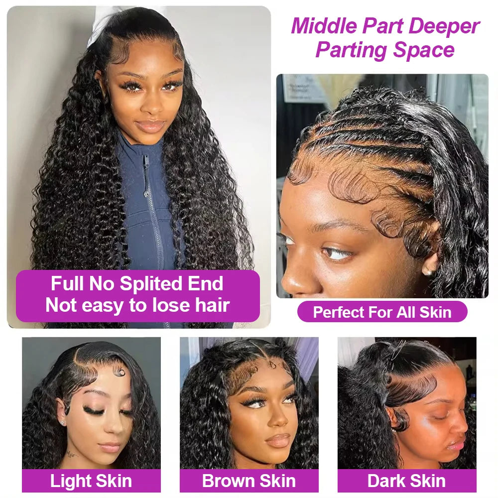 40 46 Inch Deep Wave 13x6 13x4 Hd Lace Front Human Hair Wig 250 Density Water Curly 360 Lace Frontal Wigs Human Hair For Women