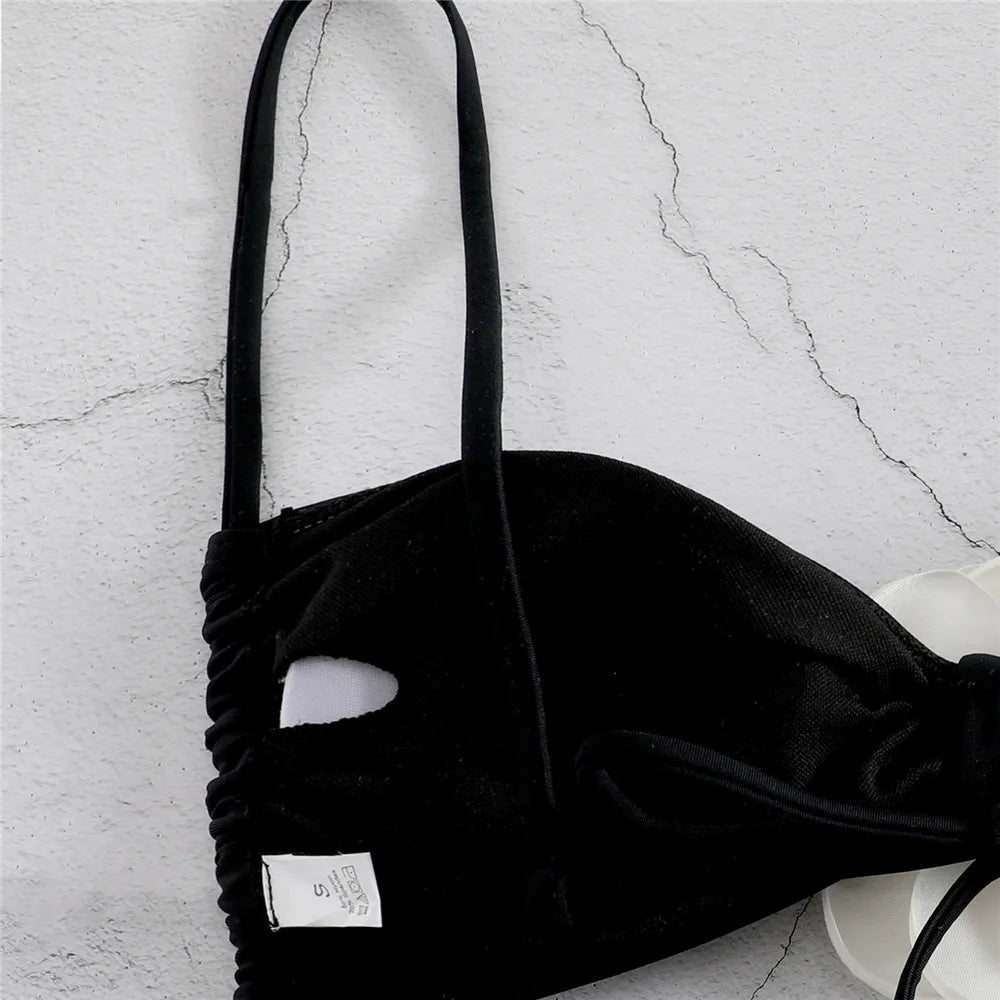 Sexy Flower Bandeau Swimwear Thong Bikini 2025 Women Lace-up Swimsuit Swimming Bathing Suit Brazilian Bikinis Sets Mujer Biquini