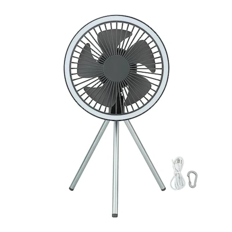 10000mAh Camping Fan Rechargeable Desktop Portable Circulator Wireless Ceiling Electric Fan with Power Bank LED Lighting