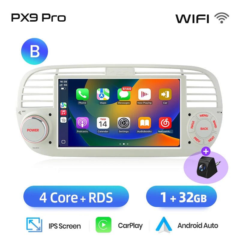 AWESAFE Wireless CarPlay for Apple Android 13 Auto Radio for FIAT 500 Abarth 2007 2008 2009-2015 Multimedia Screen Stereo GPS