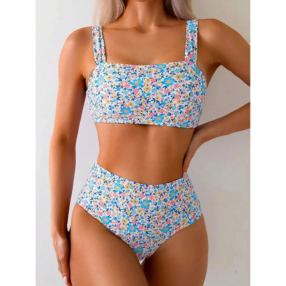 Sexy Floral Print Female Swimsuits Women Bikini 2025 Swimwear High Waisted Bikinis Sets Two Pieces Bandeau Bathing Suit Beahwear